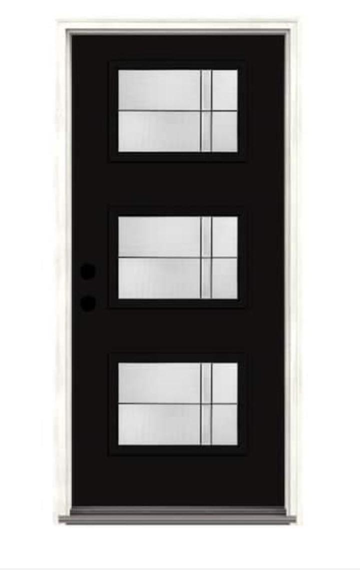 Therma-Tru 3-Lite Pulse ARI series smooth (painted) with Axis glass Design. Color finish Onyx